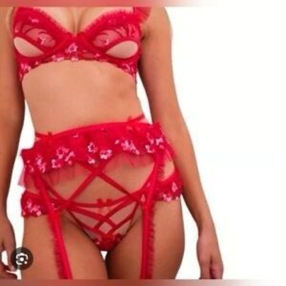 NWT For Love & Lemons Evie Lace Red Garter Belt Size Small
